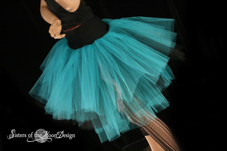 Black Teal Silver Tulle skirt Three Layer Petticoat adult tutu skirt Size Xs Plus dance costume bridesmaid bridal Rave Sisters of the Moon image 1