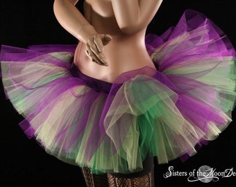 Mardi Gras Adult Tutu skirt purple, yellow & green - All Sizes XS-Plus - for ballet dance roller derby style bachelorette birthday party