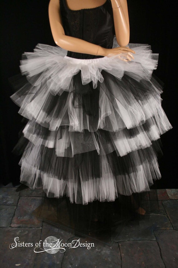 Goth Wedding Tulle Skirt White Black Layered Ruffles Romantic Formal Floor Length Skirt Gothic Bridal Sizes XS Plus Sisters of the Moon Etsy
