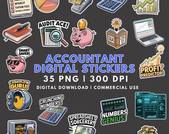 Stickers accountant: financiële planner, png-afbeelding (300 dpi) (digitale download)