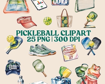 Pickleball Clipart Bundle: 25 PNG Graphics for Sublimation (300 DPI Digital Download