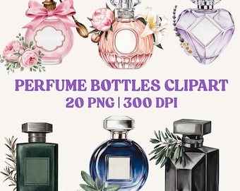 Watercolor Perfume Bottle Clipart Set: Feminine & Masculine Graphics (PNG, 300 DPI, Commercial Use)