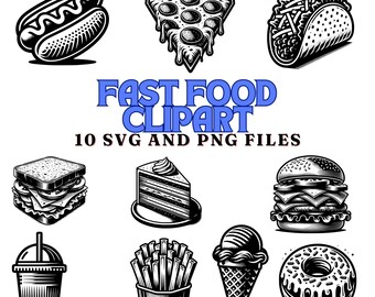 Vintage Fast Food Clipart: Retro SVG & PNG Bundle (Commercial Use)