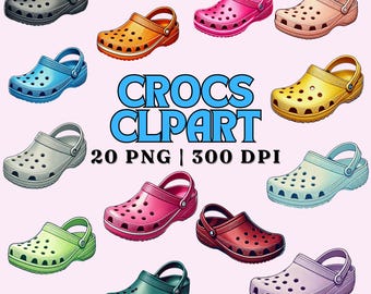 Colorful Crocs Clipart Set: 20 PNG Shoe Graphics (Digital Download)
