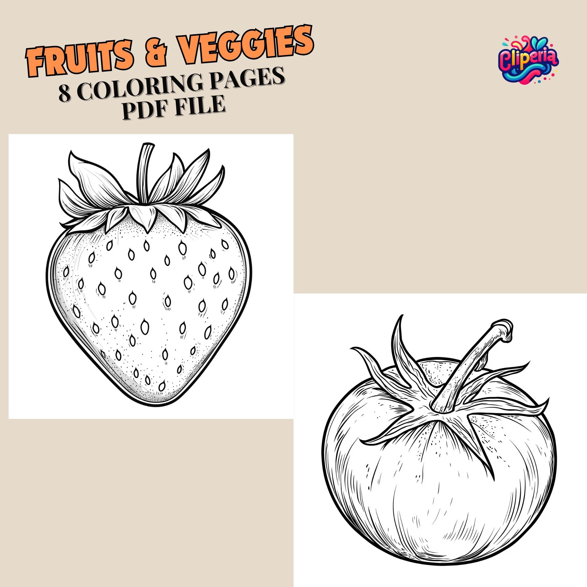 Fruits and Vegetables Coloring Book for Kids: 8-page Educational Activity  (PDF Download) - Etsy, image size:2000x2000