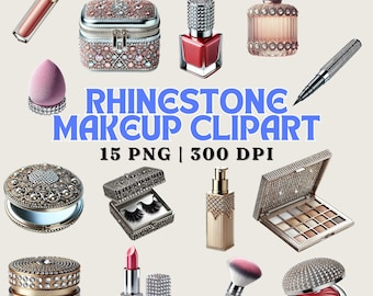 Rhinestone Makeup Clipart Set: Glamorous Cosmetic PNG Graphics (300 DPI)