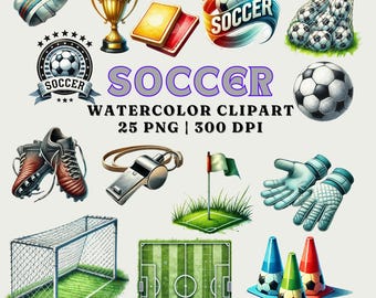 Soccer Watercolor Clipart Set: Sports Graphics (Digital Download)