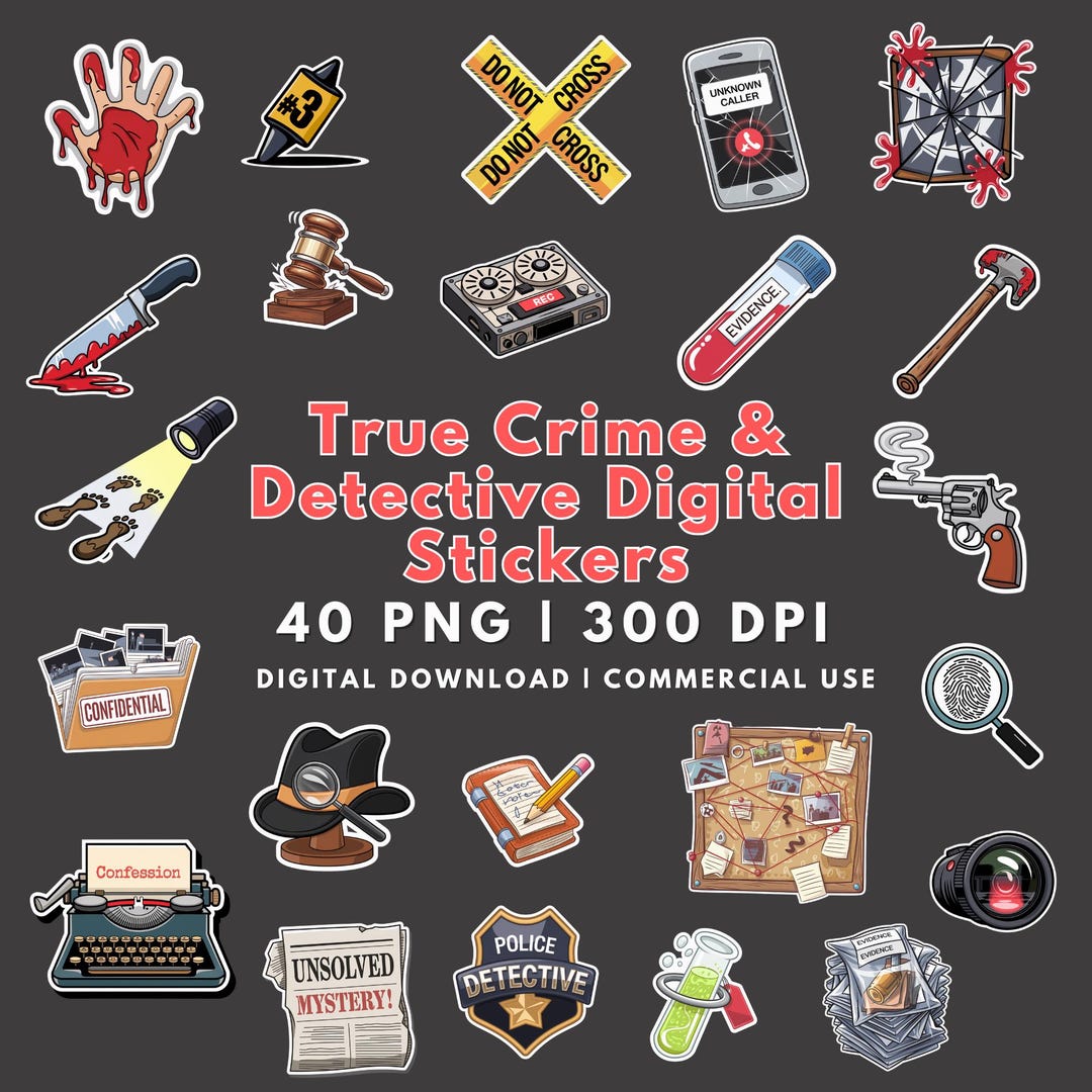 Suspects Stickers True Crime Detective Stickers: 40 PNG Clipart Designs (digital Download ...