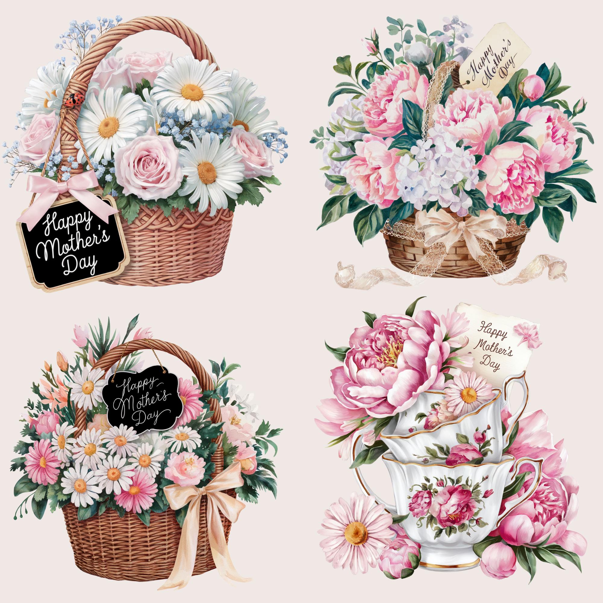 Mother's Day Floral Clipart: Watercolor Peony Bouquet (digital Download ...