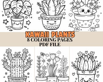 Kawaii Plants Coloring Pages | 8 Printable Sheets (PDF Download