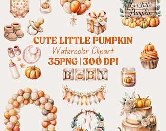 Pompoen babyshower aquarel clipartset | Herfstdecor (35 png)