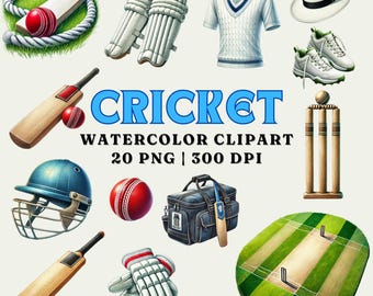 Cricket Aquarell Clipart Bundle: Sportgrafik (20 PNG Dateien)