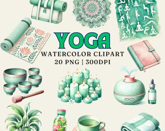 Yoga Watercolor Clipart Set: Mandalas, Mats, Candles (Digital Download)