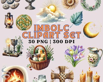 Zestaw clipartów Imbolc: Symbole pogańskie i wiccańskie (do pobrania w wersji cyfrowej)