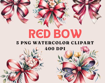 Aquarel clipart rode strik: png-afbeelding met bloemen (digitale download)