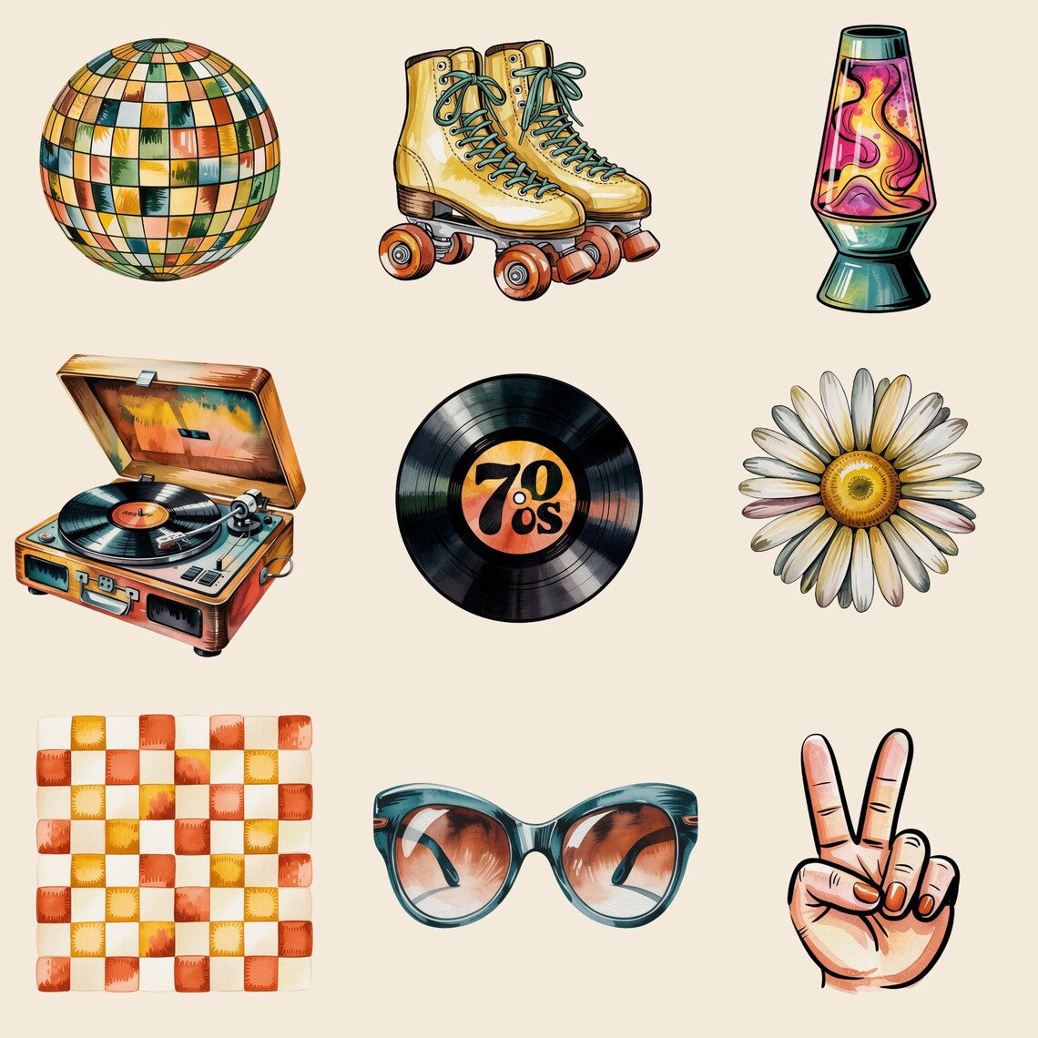 Retro 70s Clipart Bundle: Groovy Hippie PNG Images, Commercial Use - Etsy