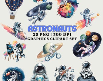Astronaut Clipart Bundle: Space Exploration PNG Graphics (Digital Download)