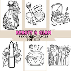 Makeup Coloring Book: Beauty & Glam, 8 Printable Pages (PDF Download)
