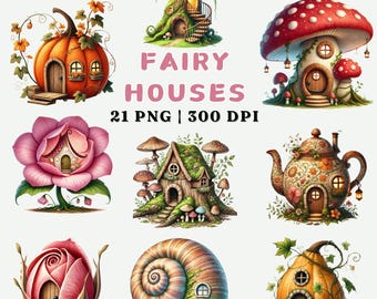 Fairy House Clipart Bundle, Whimsical Cottage Art (Digital Download)