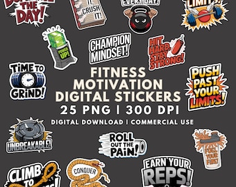 Fitness Motivation Stickers: Gym Workout PNG Graphics (Commercial Use)