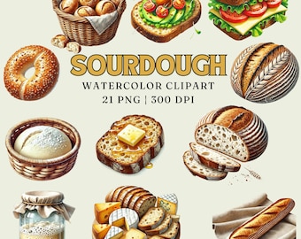 Sourdough Bread Watercolor Clipart: Rustic Bakery Art (Digital Download)
