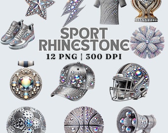 Pacchetto di clipart con strass sportivi scintillanti: design per magliette e adesivi (download digitale)