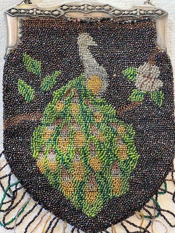 Antique Beaded Purse with Peacock Design