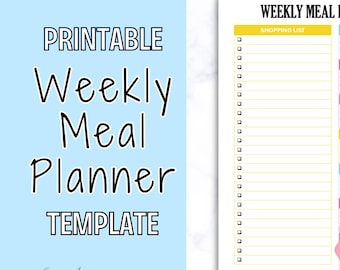 Weekly Meal Planner Template Printable Bright Colors