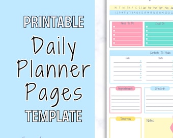 Daily Planner Pages Template, Colorful Daily Planner Printable, Printable Daily Planner, Digital Daily Planner, Daily Planner Download