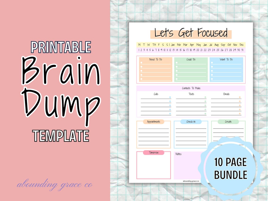 Brain Dump Template, Printable Brain Dump Template, Editable Brain Dump ...
