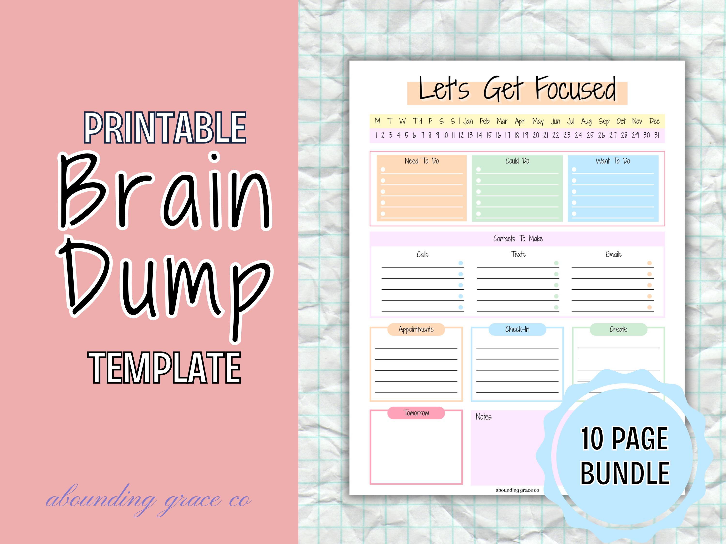 Brain Dump Template, Printable Brain Dump Template, Editable Brain Dump Template, ADHD Planner, ADHD Planner Template, ADHD Weekly Planner