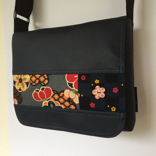Japanese fabric with button satchel bag
