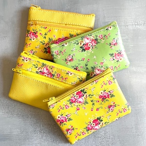 Small vegan two zip purse or coin pouch in yellow or green