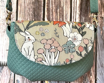 Baby blue woodland retro vintage inspired floral vegan faux leather crossbody or clutch small bag