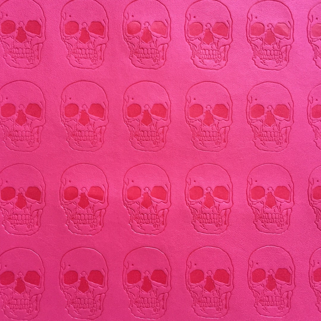 A4 Size Skull Print Vinyl Fabric for Purses or Bows in PINK COLOUR Faux