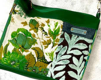 Vintage inspired green floral Earth crossbody vegan bag