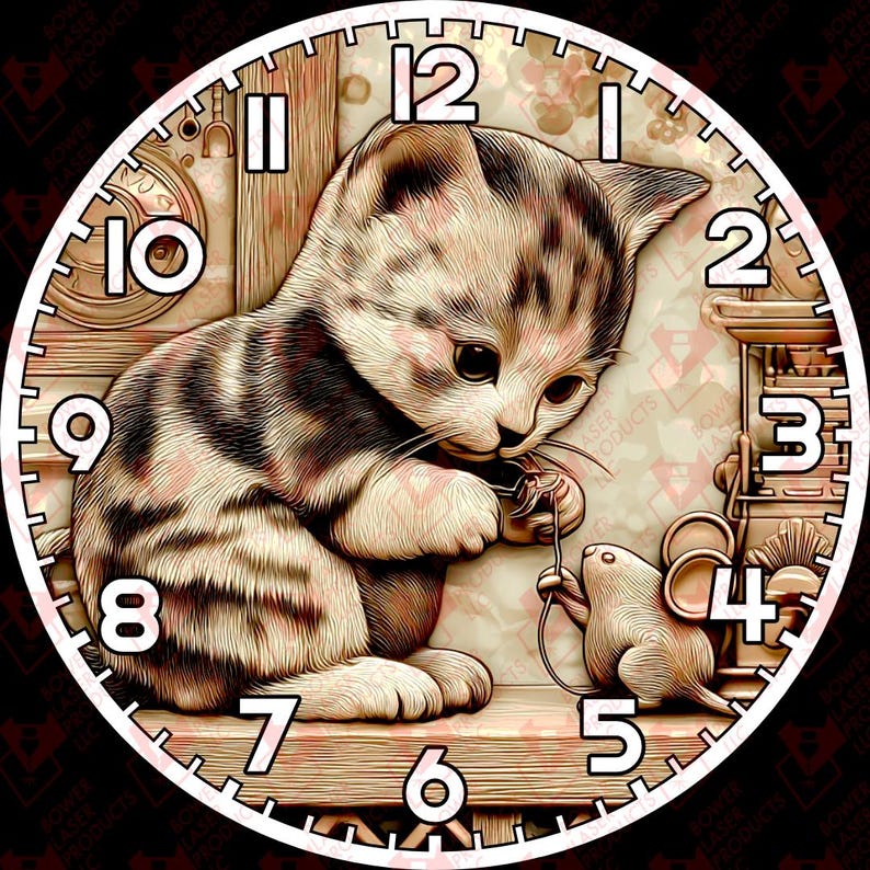 Mouse With Clock Kitten and Toy Mouse Clock Digital Laser File - Etsy