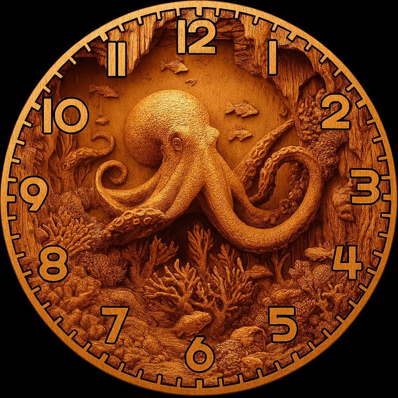 3d Illusion Octopus Clock Digital Laser File - Etsy