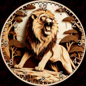 Reloj de ilusión 3D cara León en el archivo láser digital Pride Rock