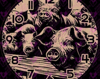 Vector Pig Clock Digital Laser File