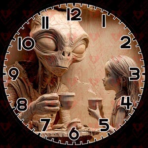 3D-illusion Alien & Girl Coffee Clock digital laserfil