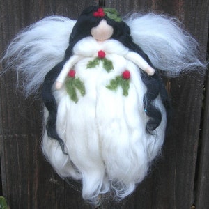 Silken Holly Fairy Needle felted wool angel Waldorf inspired ornament by Rebecca Varon
