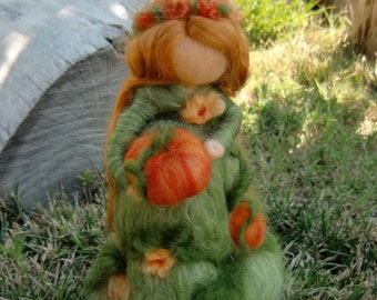 Wool Doll - Pumpkin Fairy Maiden - Waldorf inspired needle felted autumn by Rebecca Varon