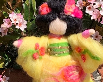 Summer Geisha Fairy - a Japanese woman with traditional clothes-Wool needle felted fairy soft sculpture- gift, decor