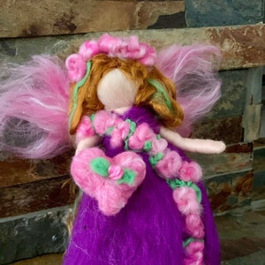 Original Valentine Purple Flower Fairy with her Heart Needle felted wool fairy angel Waldorf inspired by Rebecca Varon image 2