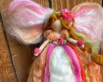 Wool Angel - Gold, Pink, Orange Summer/Spring Blessing Fairy Inspired by Waldorf Rebecca Varon Flowers