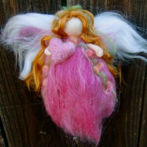 Valentine Flower Fairy with her Heart-  Needle felted wool fairy angel Waldorf inspired by Rebecca Varon