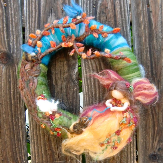 Wool Needle Felted Wreath In my garden Fairy Etsy