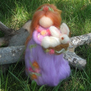 Needle felted Easter Maiden with Bunny Waldorf inspired wool fairy  By Rebecca Varon - blessing angel