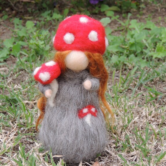 Wool Fairy Needle felted wool Forest Girl with Toadstool by | Etsy